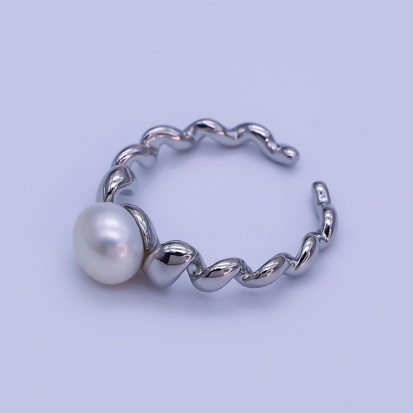 18K Gold Filled Shell Pearl Braided Twist Adjustable Ring in Gold & Silver | O-1478 O-1479