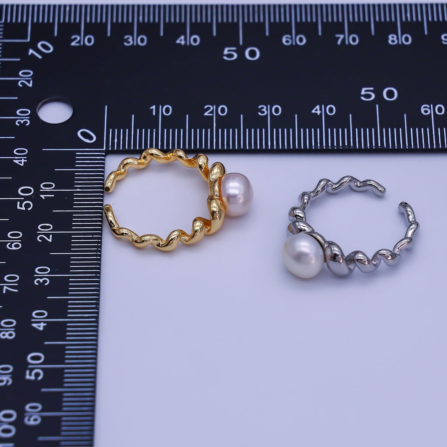 18K Gold Filled Shell Pearl Braided Twist Adjustable Ring in Gold & Silver | O-1478 O-1479