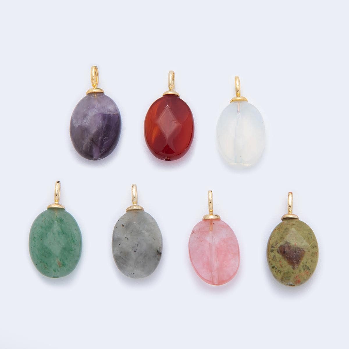Natural Gemstone Faceted Oval Charms 18k Gold Filled Mixed Stone Gold Bail Charm for DIY Necklaces Jewelry Making AF-98