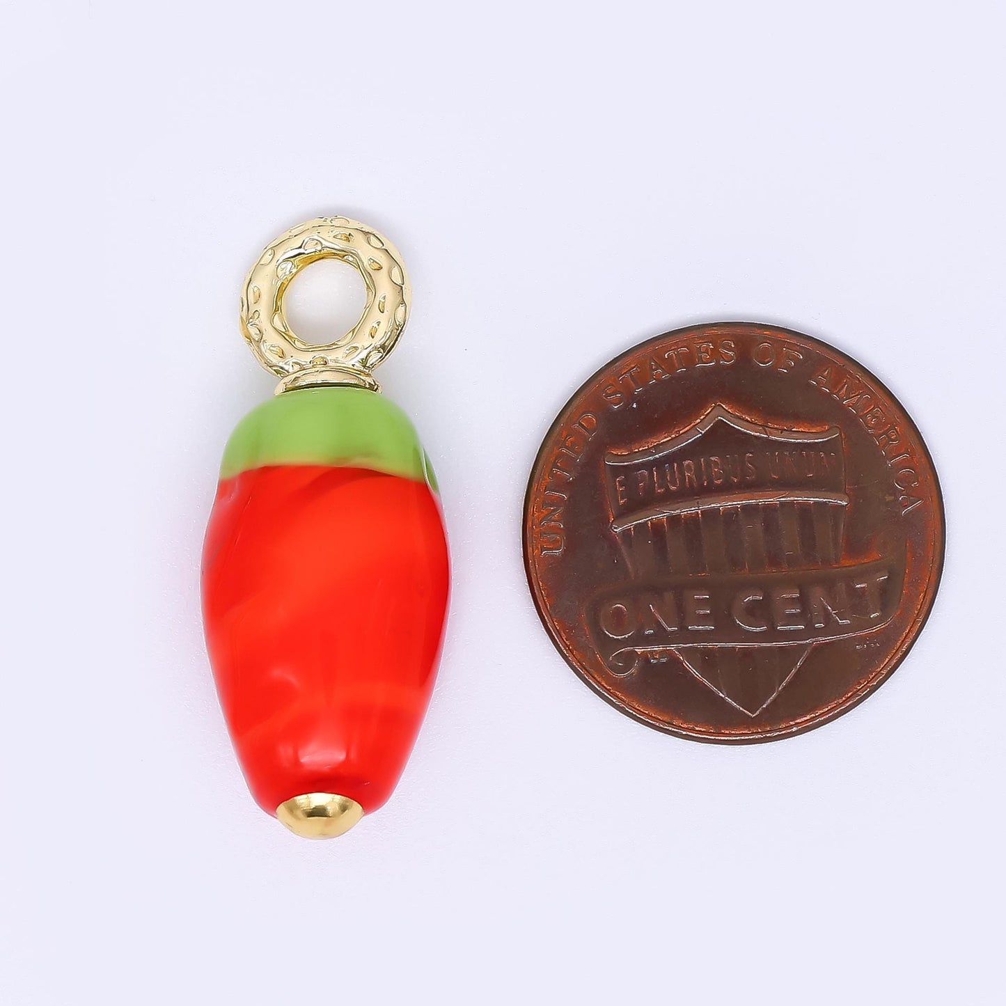 24K Gold Filled 28mm Glass Art Hot Spicy Red Chili Fruit Charm | AH-624
