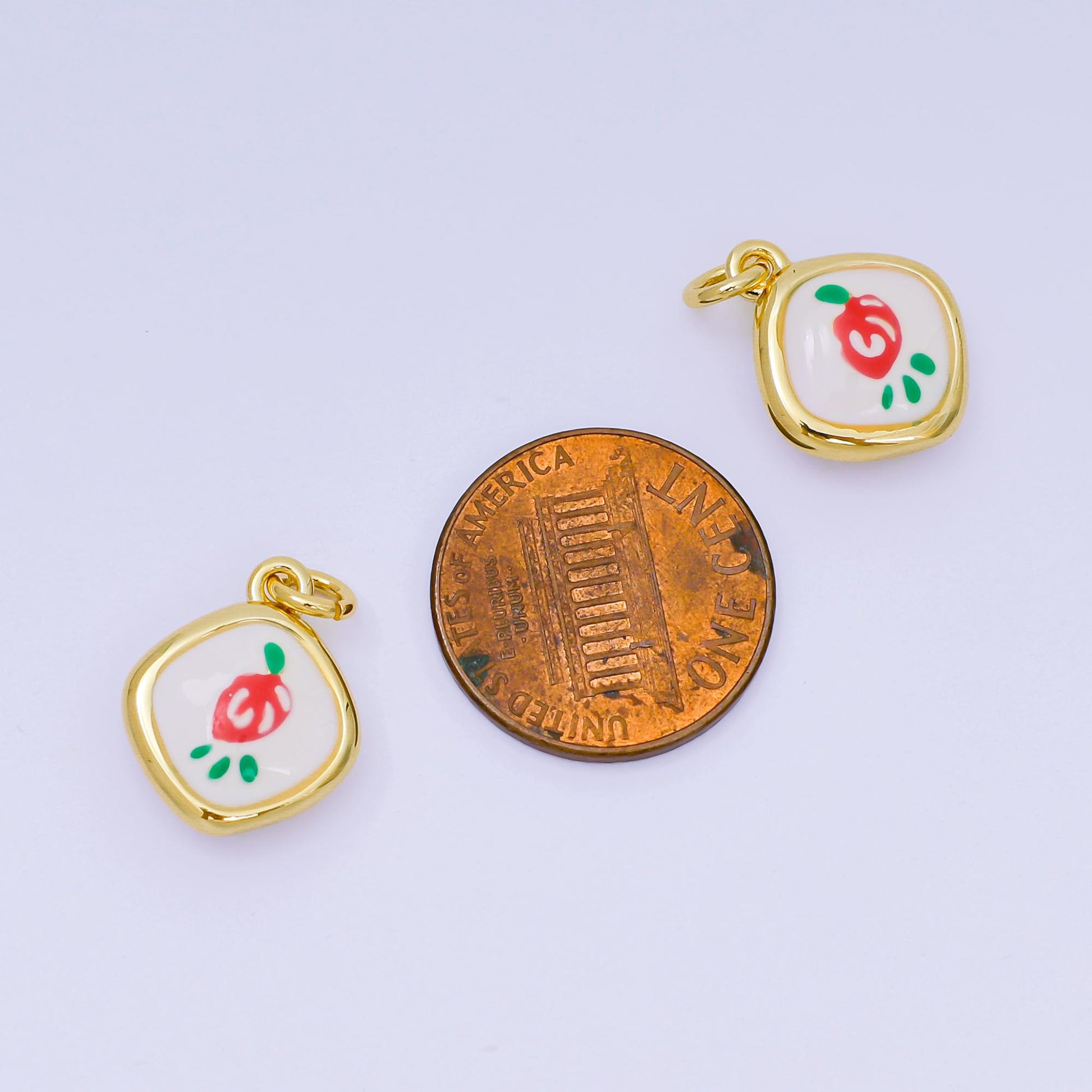 24K Gold Filled 15.9 X 13.1 mm Red Enamel Chili Charm AH-546