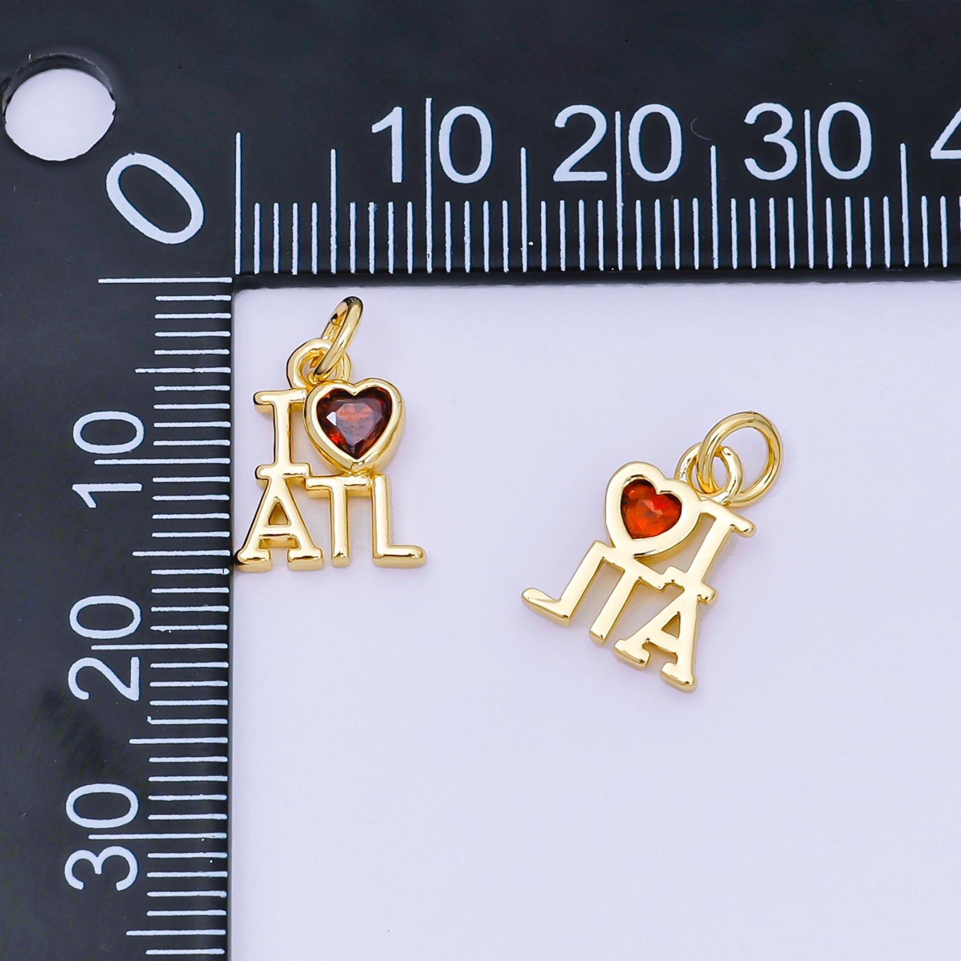 Mini Red Heart cz gold Atlanta charm i love ATL minimalist jewelry micro cz pave ATL state sign travel pendants for necklace bracelet AJ-415