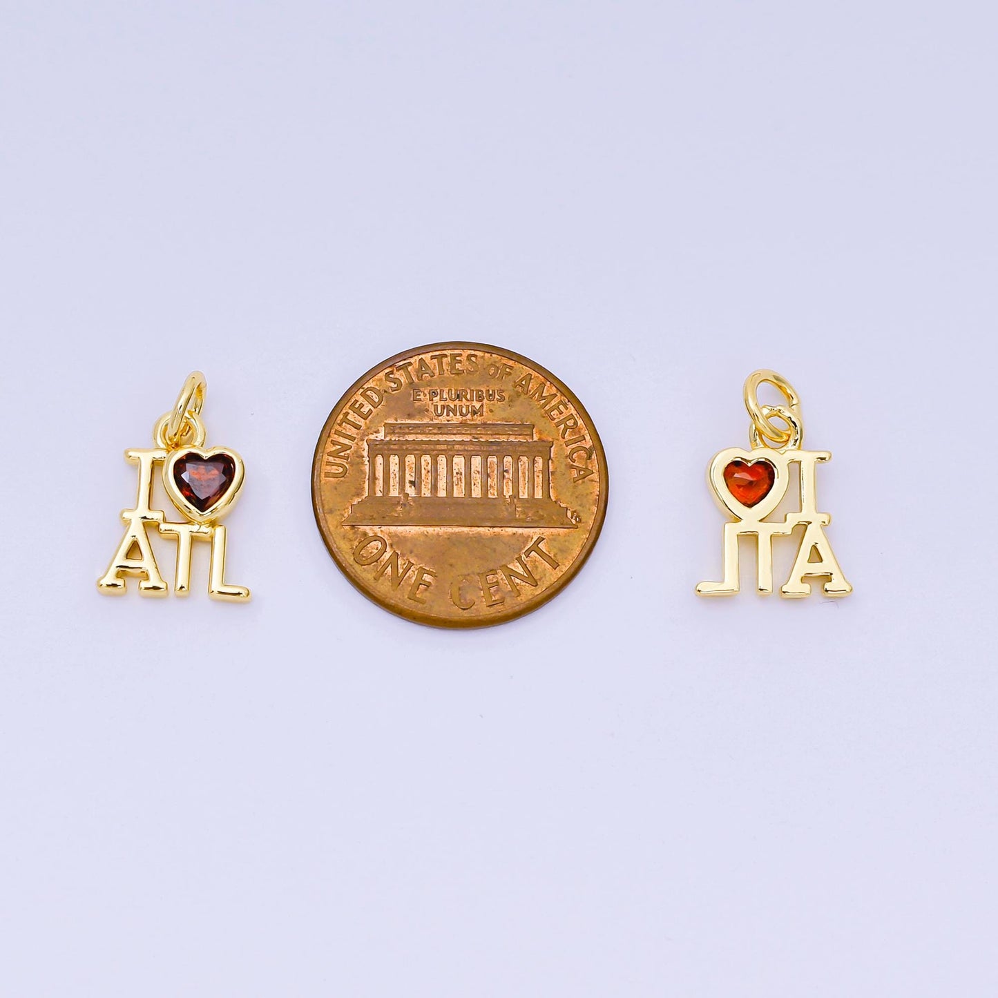 Mini Red Heart cz gold Atlanta charm i love ATL minimalist jewelry micro cz pave ATL state sign travel pendants for necklace bracelet AJ-415