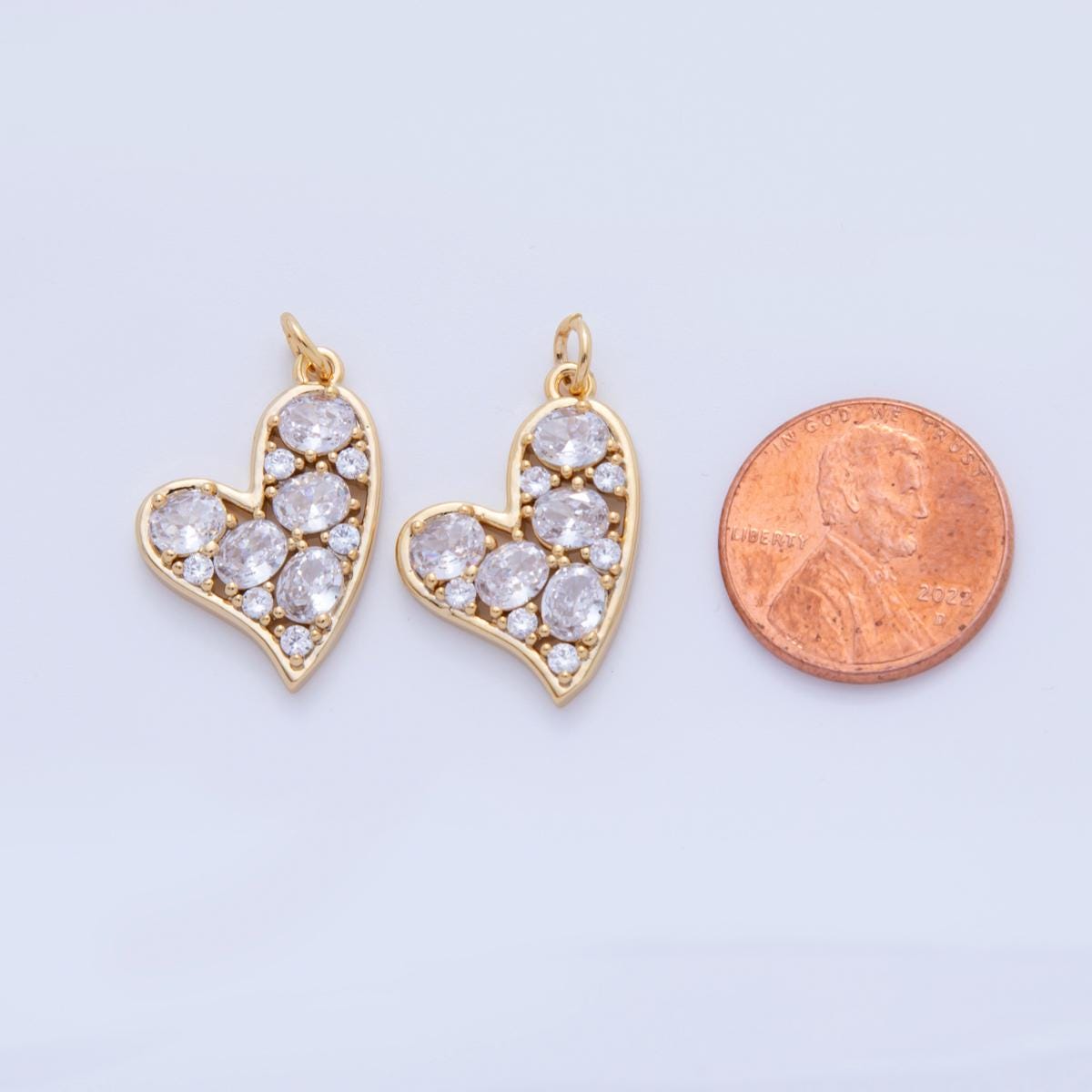 Dainty Cubic Stone in 18K Gold Filled Heart charms Pendant CZ Charm Bracelet Necklace for Jewelry Making Supply AF-810