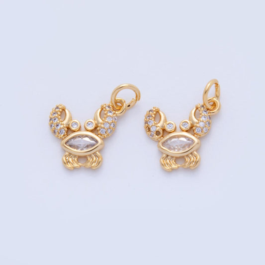 18K Gold Filled Crab charms Tiny Under the Sea Ocean Beach Animal Charm Pendant CZ Charm Bracelet Necklace for Jewelry Making Supply AF-812