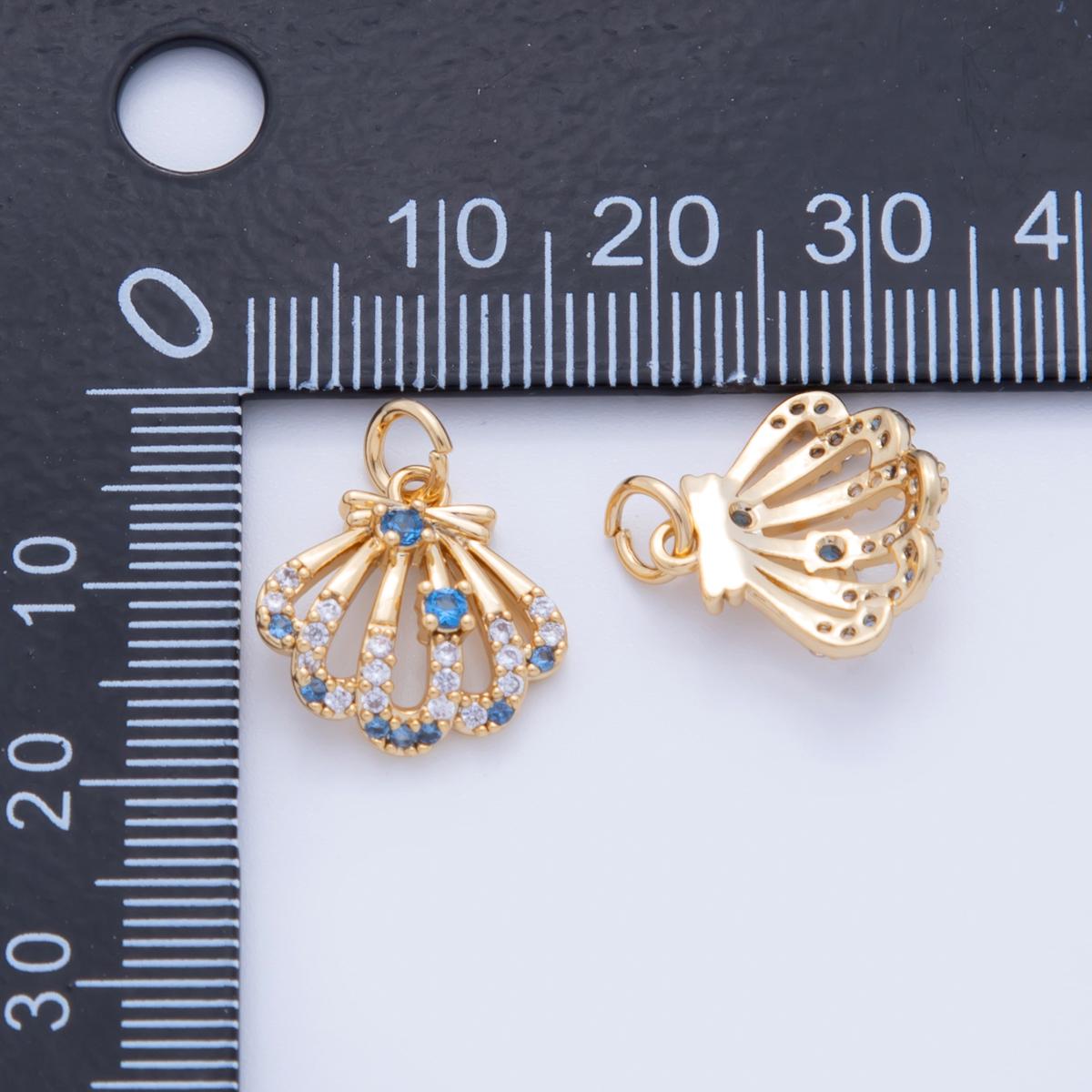18K Gold Filled Clam charms Tiny Under the Sea Ocean Shell Clam Charm Pendant CZ Charm Bracelet Necklace for Jewelry Making Supply AF-813