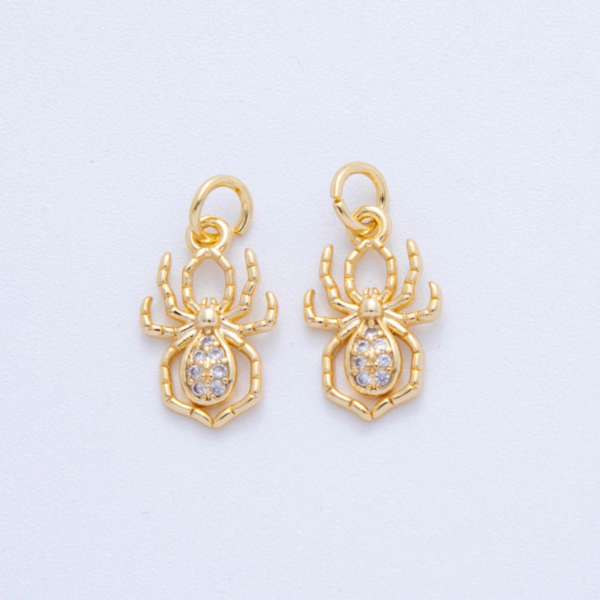 18K Gold Filled Spider charms Halloween Tarantula Animal Charm Pendant CZ Charm Bracelet Necklace for Jewelry Making Supply AF-815