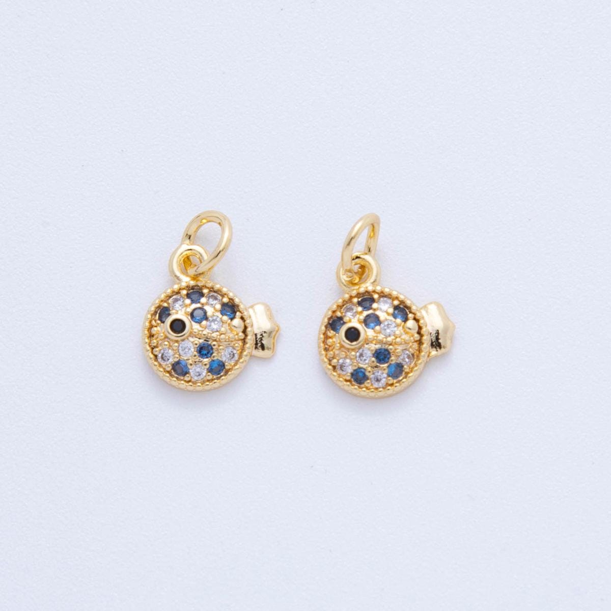 18K Gold Filled Fish charms Tiny Under the Sea Ocean Beach Animal Charm Pendant CZ Charm Bracelet Necklace for Jewelry Making Supply AF-816
