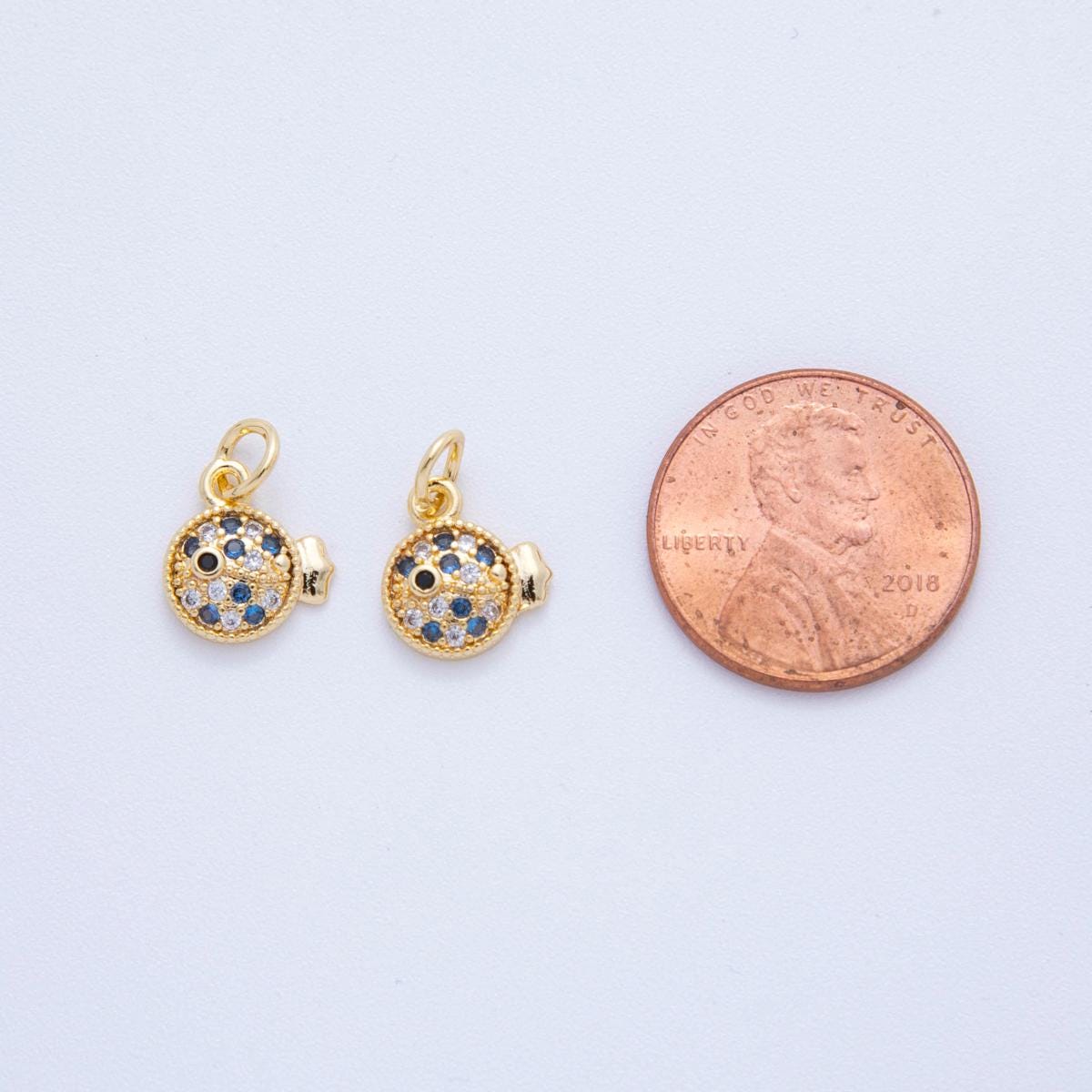 18K Gold Filled Fish charms Tiny Under the Sea Ocean Beach Animal Charm Pendant CZ Charm Bracelet Necklace for Jewelry Making Supply AF-816