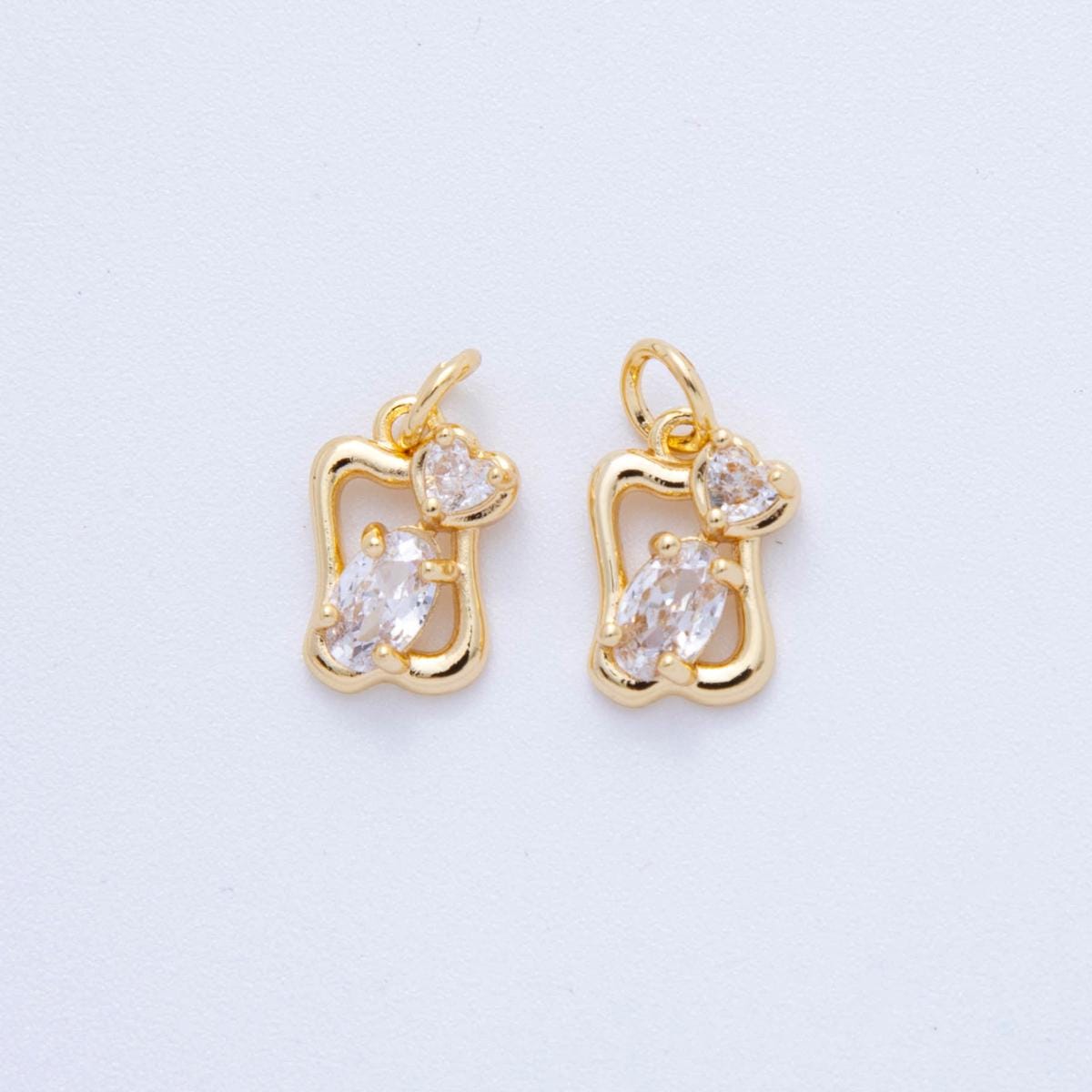 Dainty Cubic Stone in 18K Gold Filled Heart charms Pendant CZ Charm Bracelet Necklace for Jewelry Making Supply AF-817