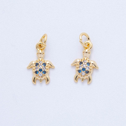18K Gold Filled Turtle charms Tiny Under the Sea Ocean Beach Animal Charm Pendant CZ Charm Bracelet Necklace for Jewelry Making AF-819