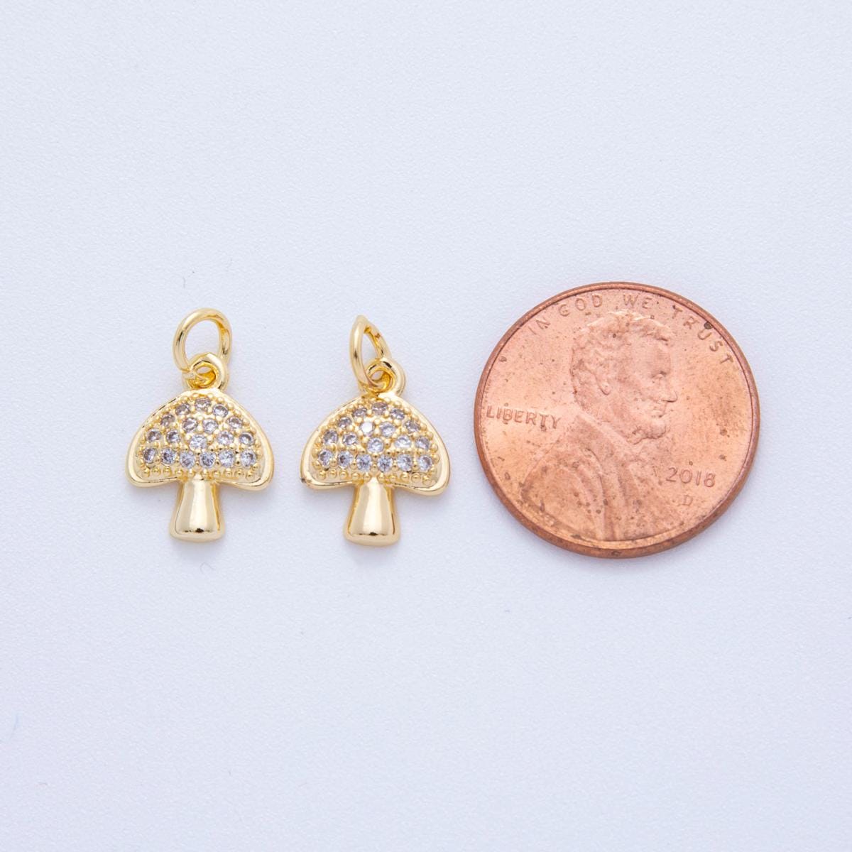 18K Gold Filled Mushroom charms Fantasy Shroomie Cute Mushroom Charm Pendant CZ Charm Bracelet Necklace for Jewelry Making Supply AF-820