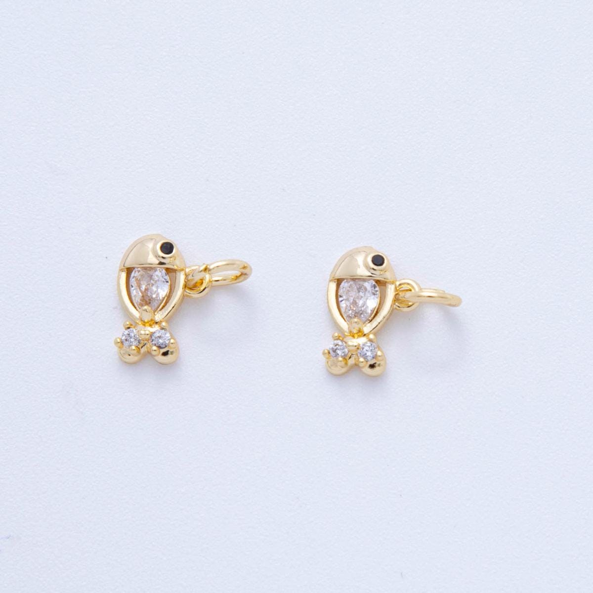 18K Gold Filled Fish Pendant Mini Animal Charm Bracelet Necklace for DIY Jewelry Making Supply AF-822