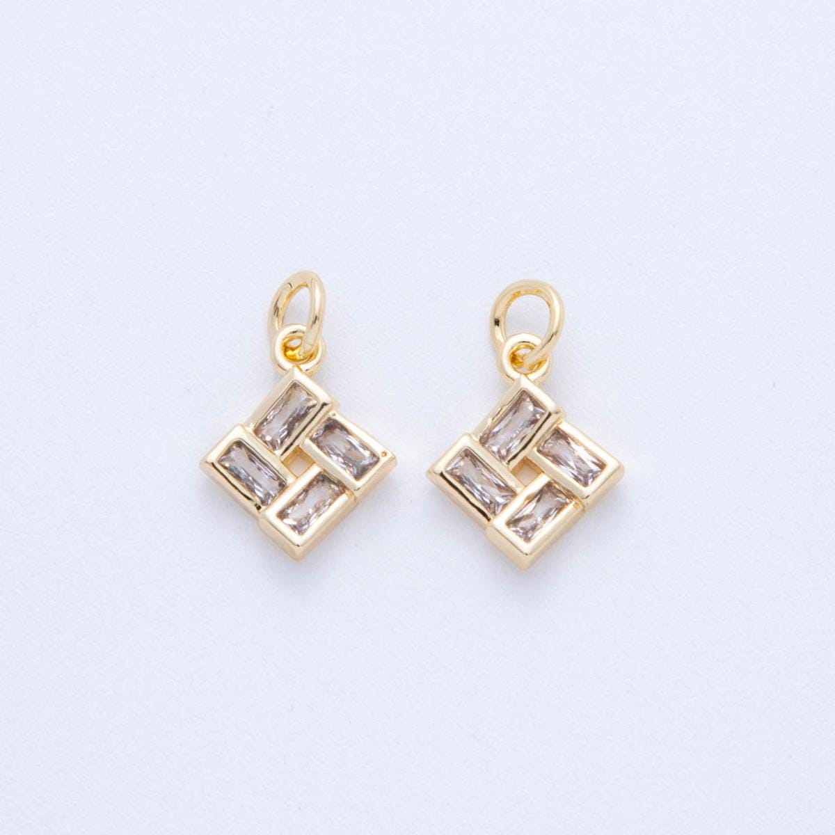 18K Gold Filled Rhombus Pendant Mini Geometric Tile Charm Bracelet Necklace for DIY Jewelry Making Supply AF-823