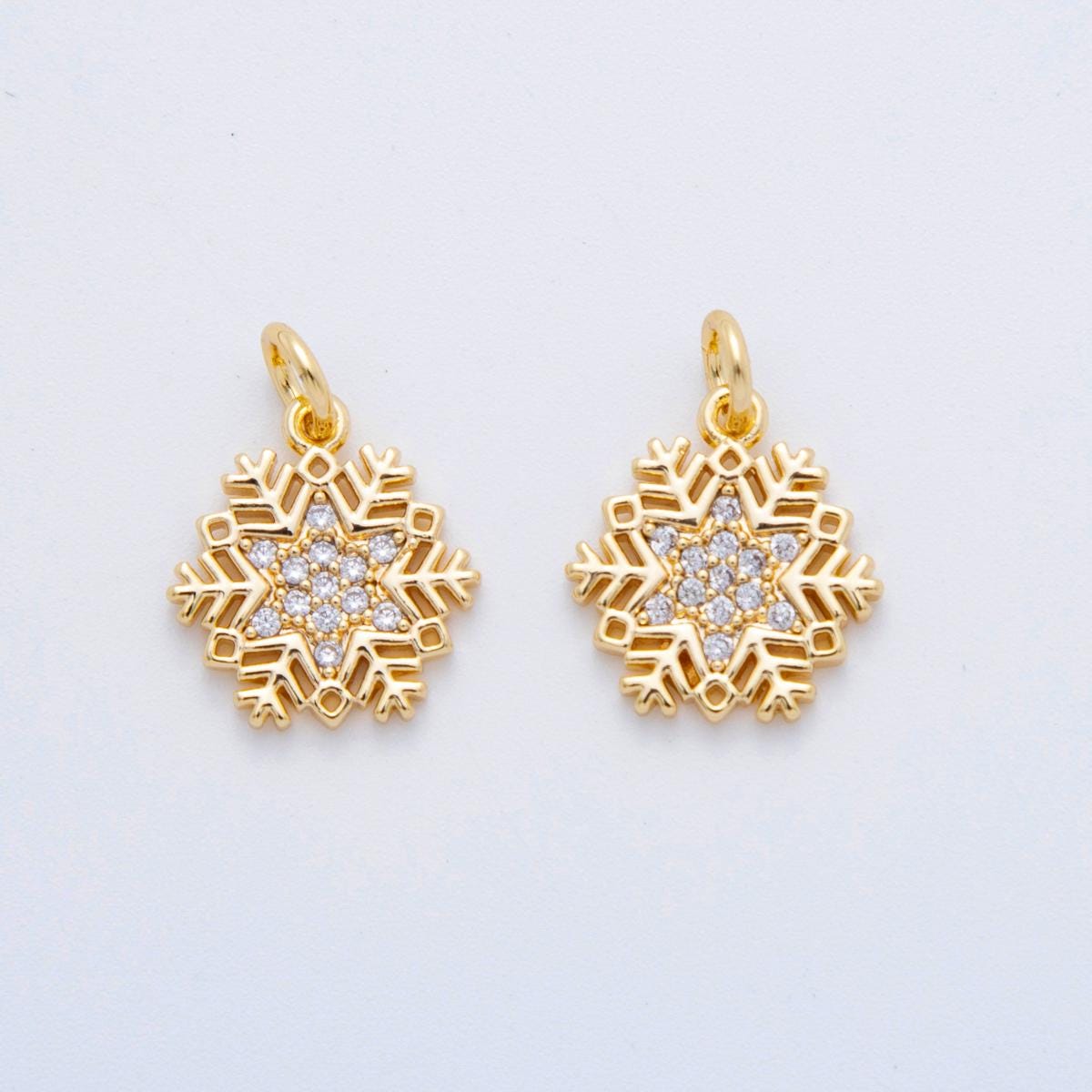18K Gold Filled Snow Pendant Mini Snowflake Cz Winter Charm Bracelet Necklace for DIY Jewelry Making Supply AF-805