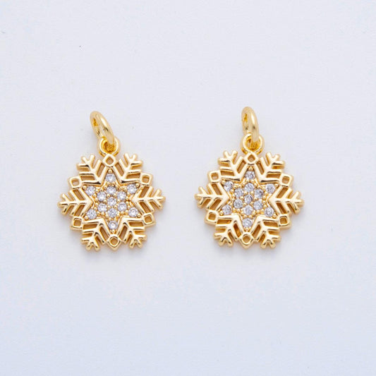 18K Gold Filled Snow Pendant Mini Snowflake Cz Winter Charm Bracelet Necklace for DIY Jewelry Making Supply AF-805