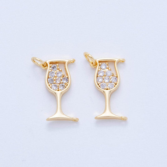 18K Gold Filled Glass Pendant Mini Champagne Cz Sparkling Wine Charm Bracelet Necklace for DIY Jewelry Making Supply AF-807