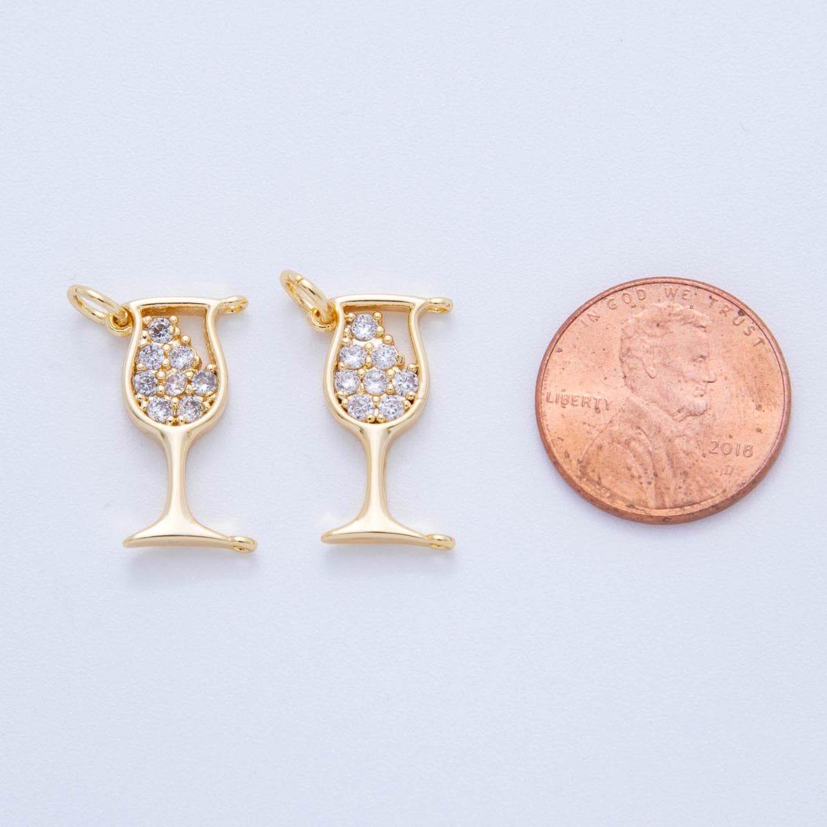 18K Gold Filled Glass Pendant Mini Champagne Cz Sparkling Wine Charm Bracelet Necklace for DIY Jewelry Making Supply AF-807