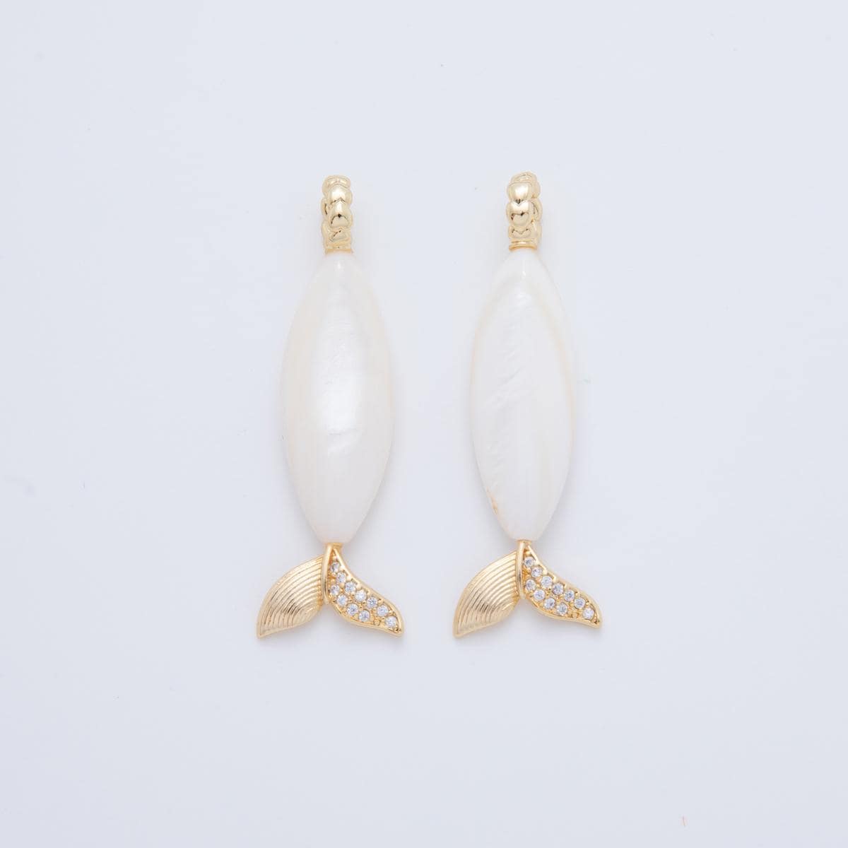 Handmade 18K Gold Filled White Shell Pearl Fish Charm Drop Dangle Pendant | AF-619
