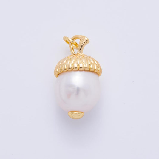 3D Dainty Pearl White Acorn Charm Wildlife Oak Tree Nut Pendant Fall Harvest Thanksgiving Jewelry Inspired AH-628
