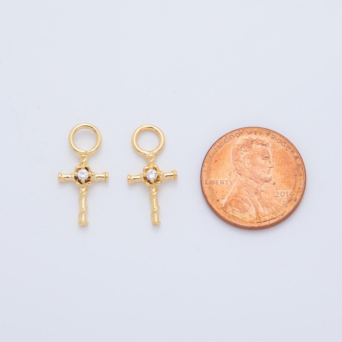 18K Gold Filled CZ Religious Cross Add-On Drop Earring Charm | AF748