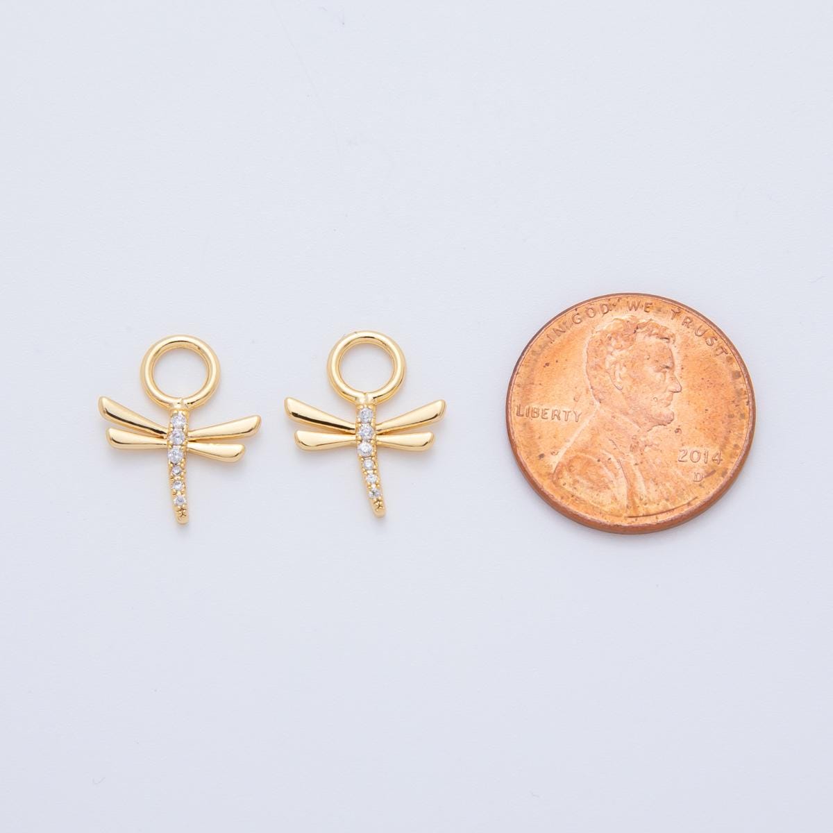 18K Gold Filled Micro Paved Dragonfly Insect Add-On Drop Earring Charm | AF750