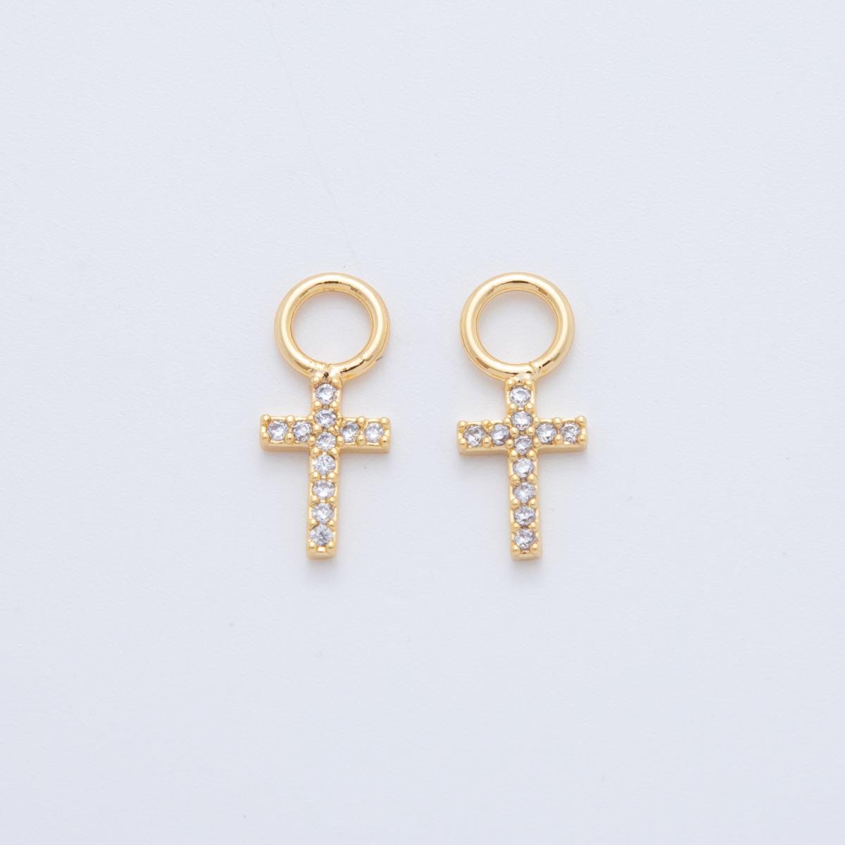 18K Gold Filled Micro Paved Religious Cross Add-On Drop Earring Charm | AF753