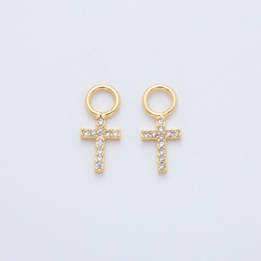 18K Gold Filled Micro Paved Religious Cross Add-On Drop Earring Charm | AF753