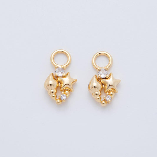 18K Gold Filled Starfish Clam Shell CZ Add-On Drop Earring Charm | AF754