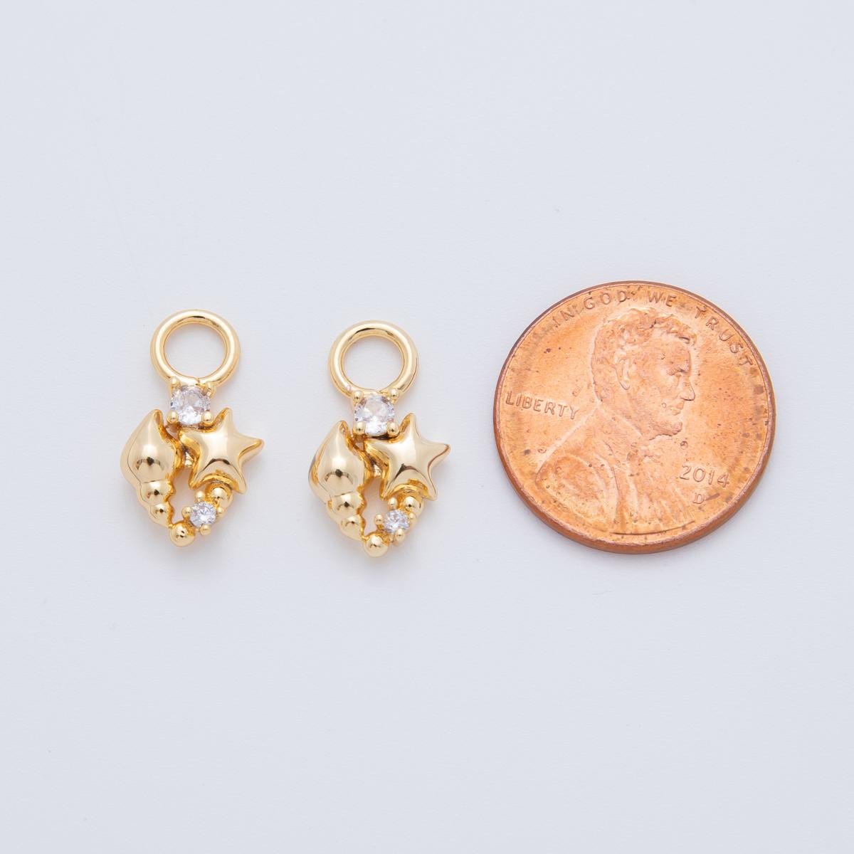 18K Gold Filled Starfish Clam Shell CZ Add-On Drop Earring Charm | AF754