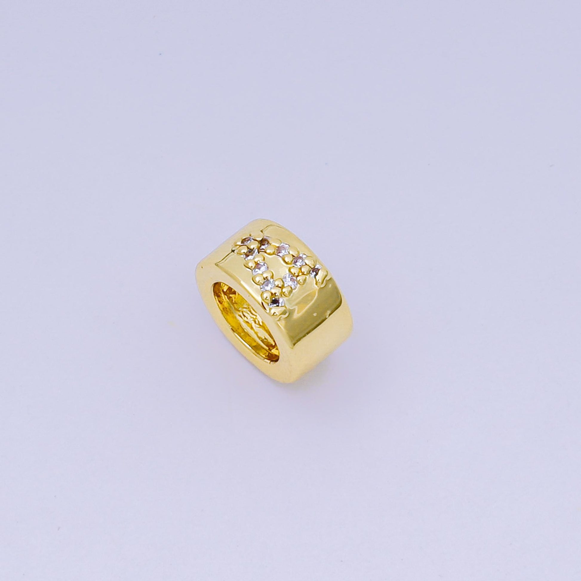 Gold initial letter Round Bead Spacer 9mm Rondelle alphabet Charm with CZ minimalistic initial letter beads link connector | AF-053