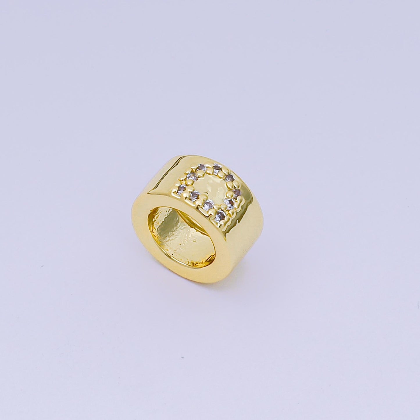 Gold initial letter Round Bead Spacer 9mm Rondelle alphabet Charm with CZ minimalistic initial letter beads link connector | AF-053