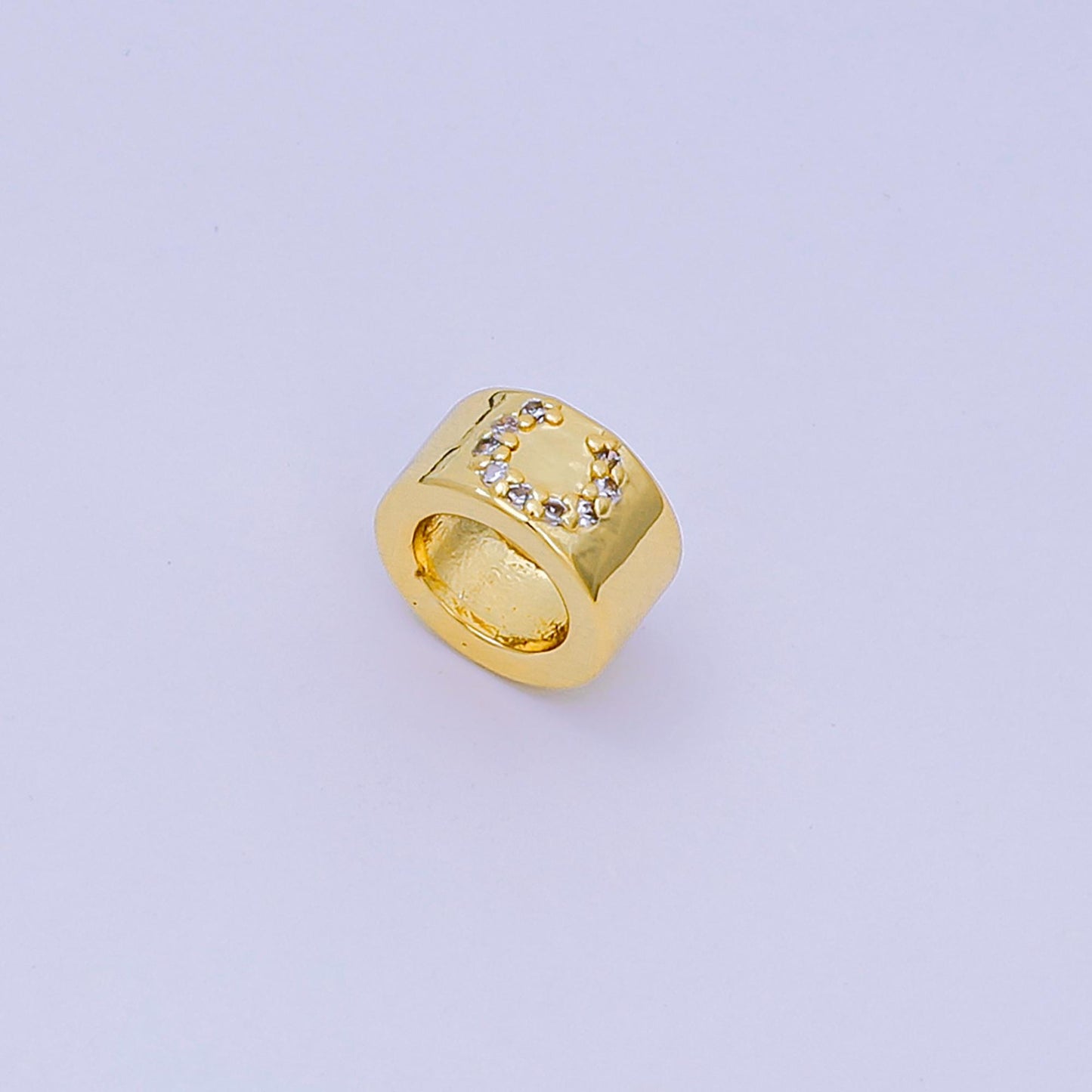 Gold initial letter Round Bead Spacer 9mm Rondelle alphabet Charm with CZ minimalistic initial letter beads link connector | AF-053