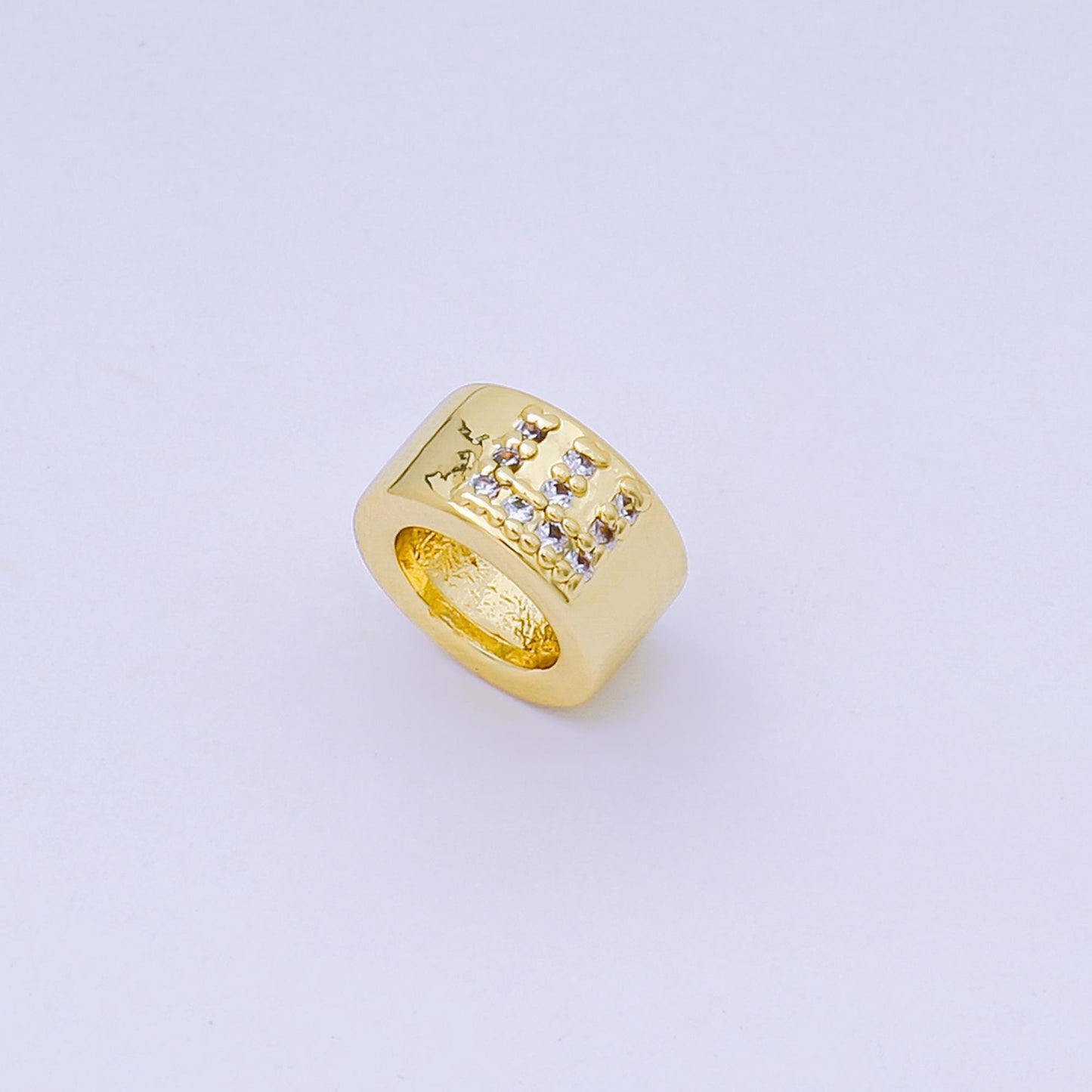 Gold initial letter Round Bead Spacer 9mm Rondelle alphabet Charm with CZ minimalistic initial letter beads link connector | AF-053