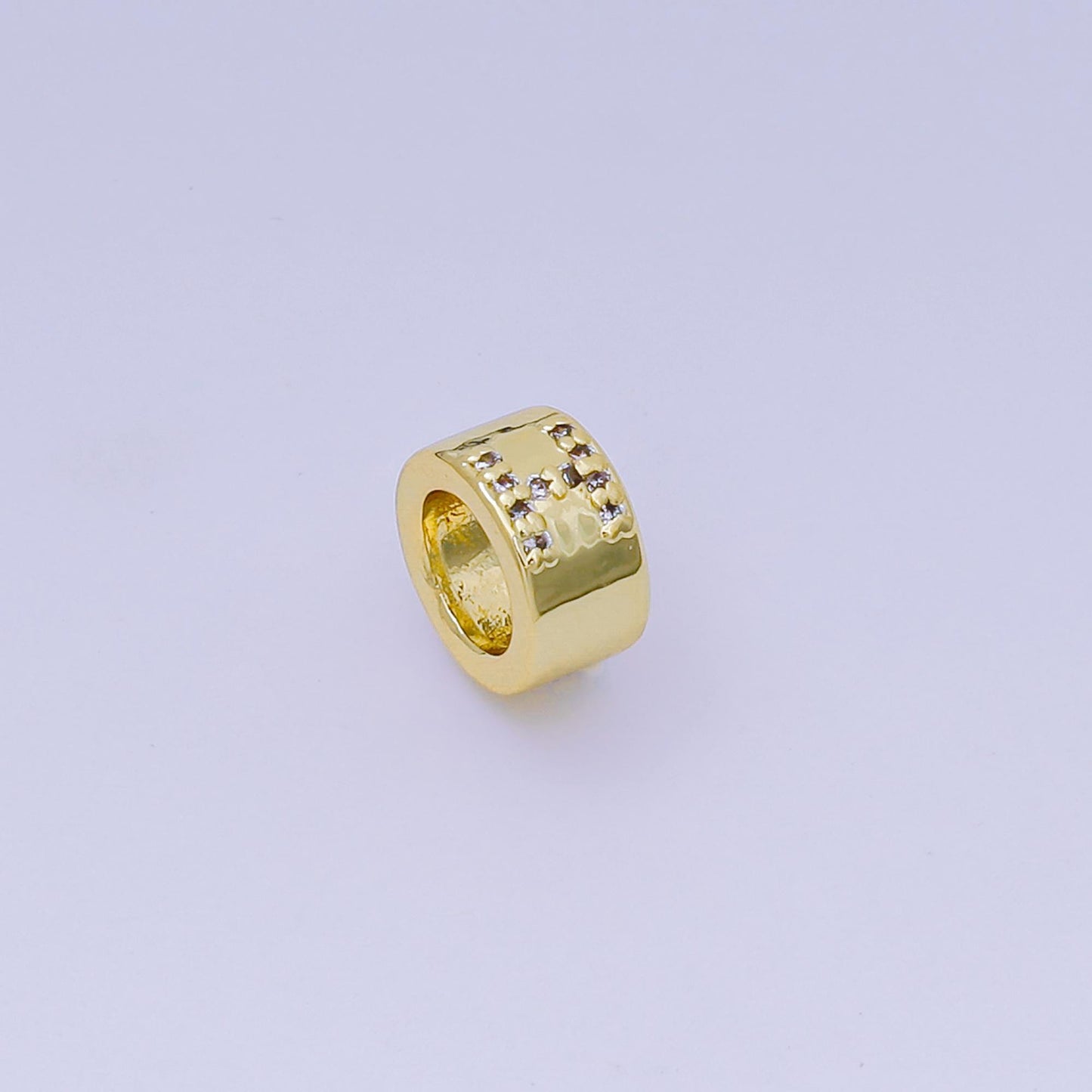 Gold initial letter Round Bead Spacer 9mm Rondelle alphabet Charm with CZ minimalistic initial letter beads link connector | AF-053