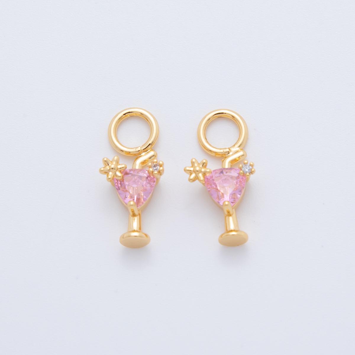 18K Gold Filled Pink CZ Martini Alcohol Add-On Drop Earring Charm | AF756