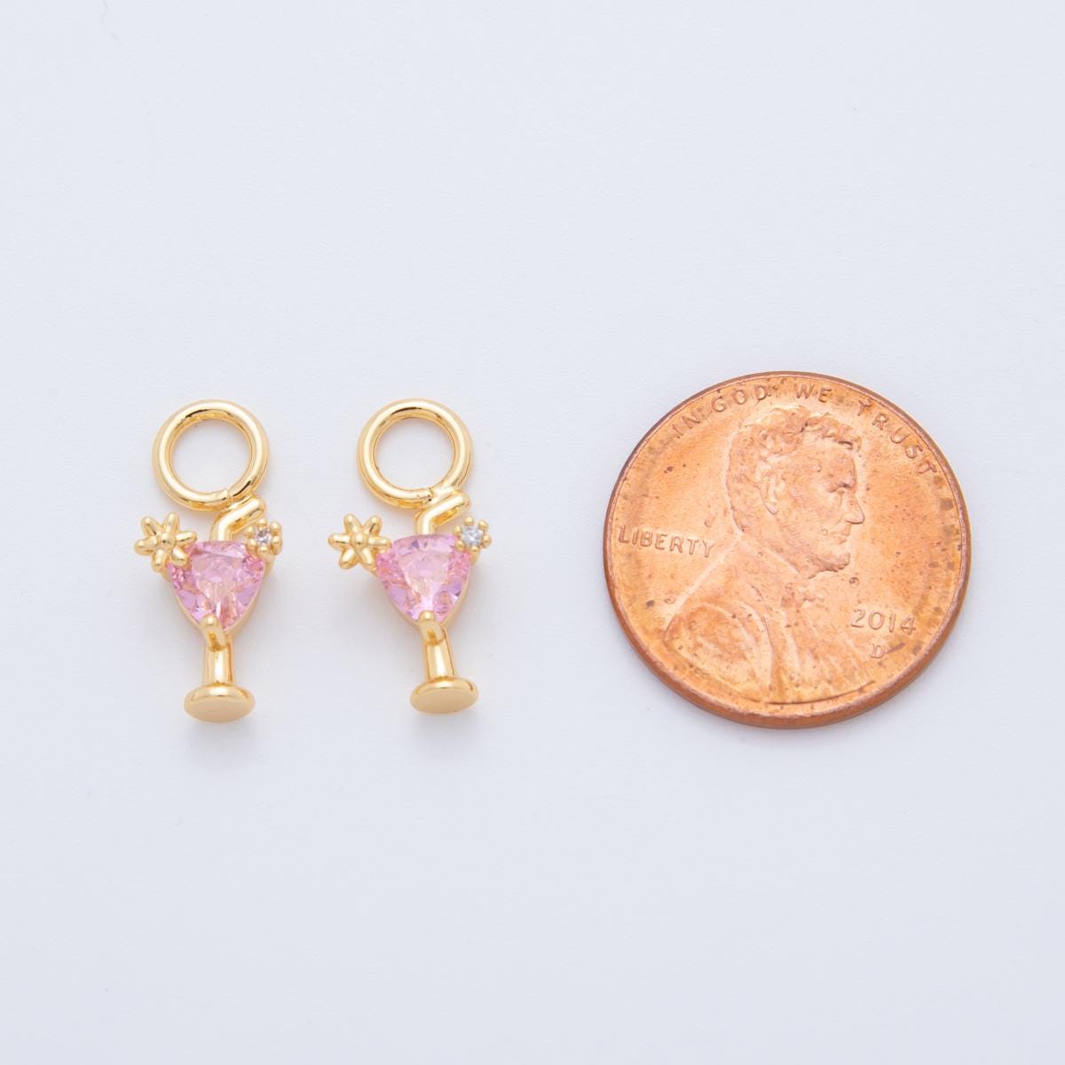 18K Gold Filled Pink CZ Martini Alcohol Add-On Drop Earring Charm | AF756