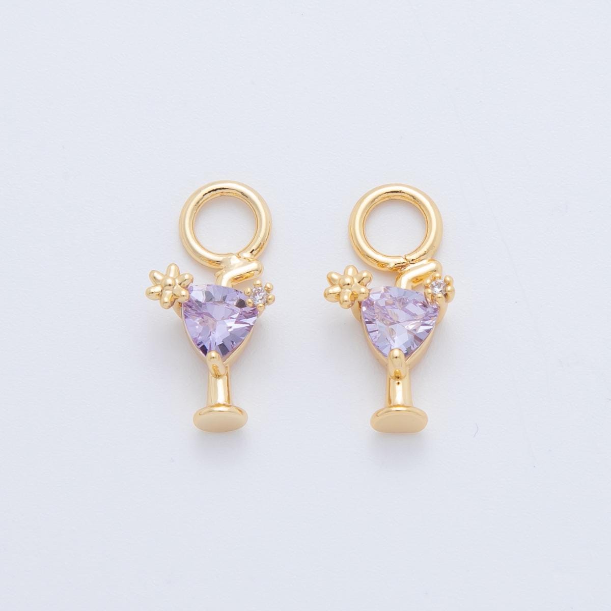 18K Gold Filled Purple CZ Martini Alcohol Add-On Drop Earring Charm | AF758