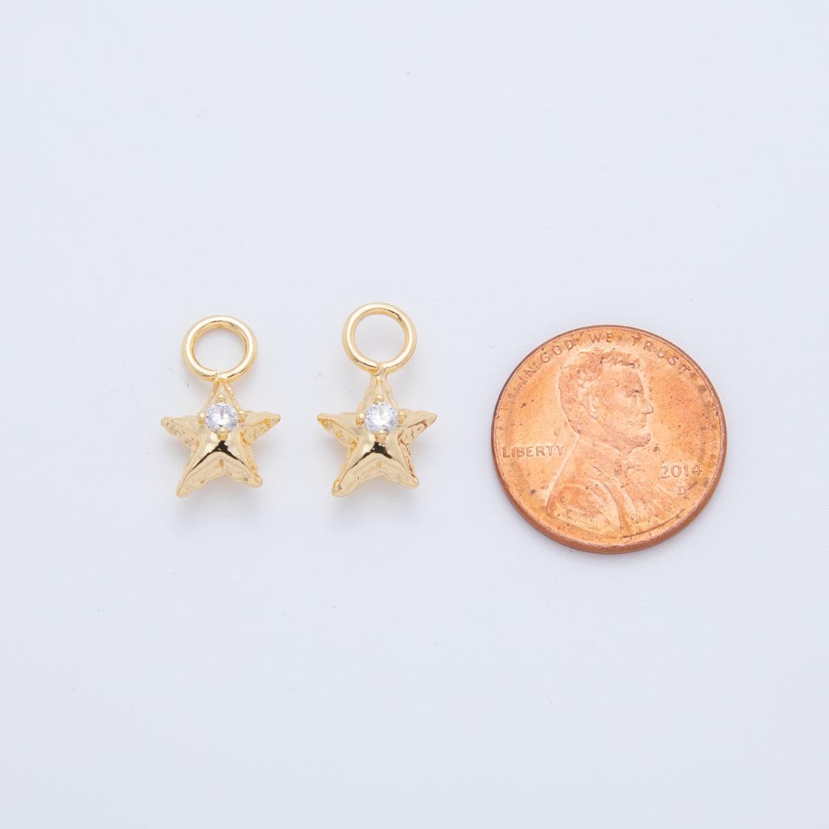 18K Gold Filled Hammered Star CZ Add-On Drop Earring Charm | AF762