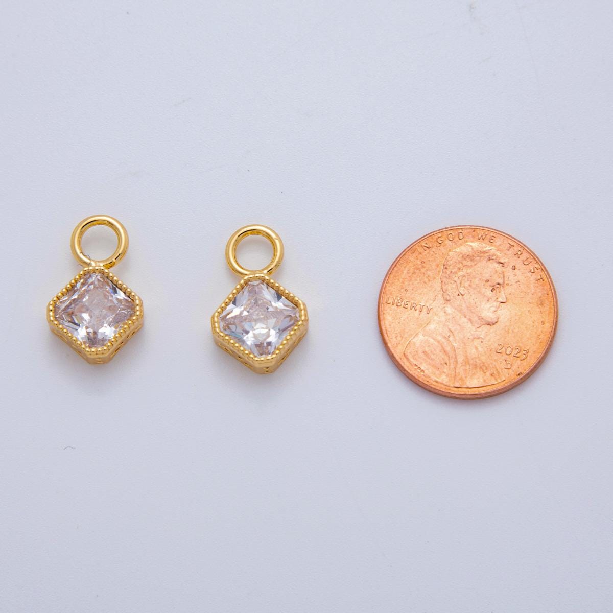 18K Gold Filled Clear CZ Rhombus Bezel Add-On Drop Earring Charm | AF767