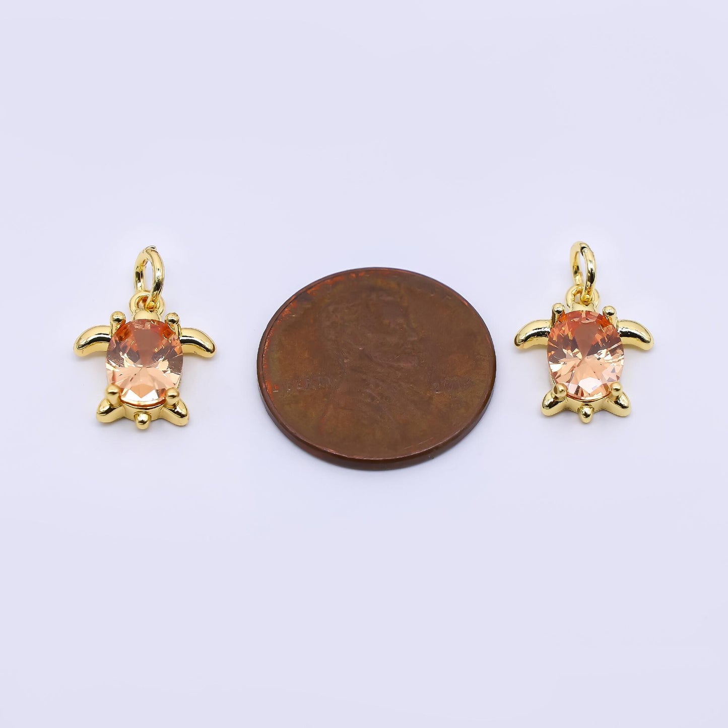 14k gold filled Champagne oval cz turtle animal add-on charm | AF-474