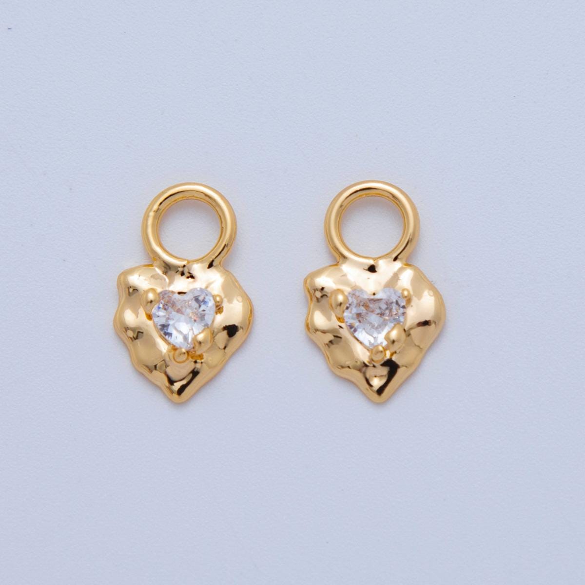18K Gold Filled Clear CZ Heart Molten Add-On Drop Earring Charm | AF771