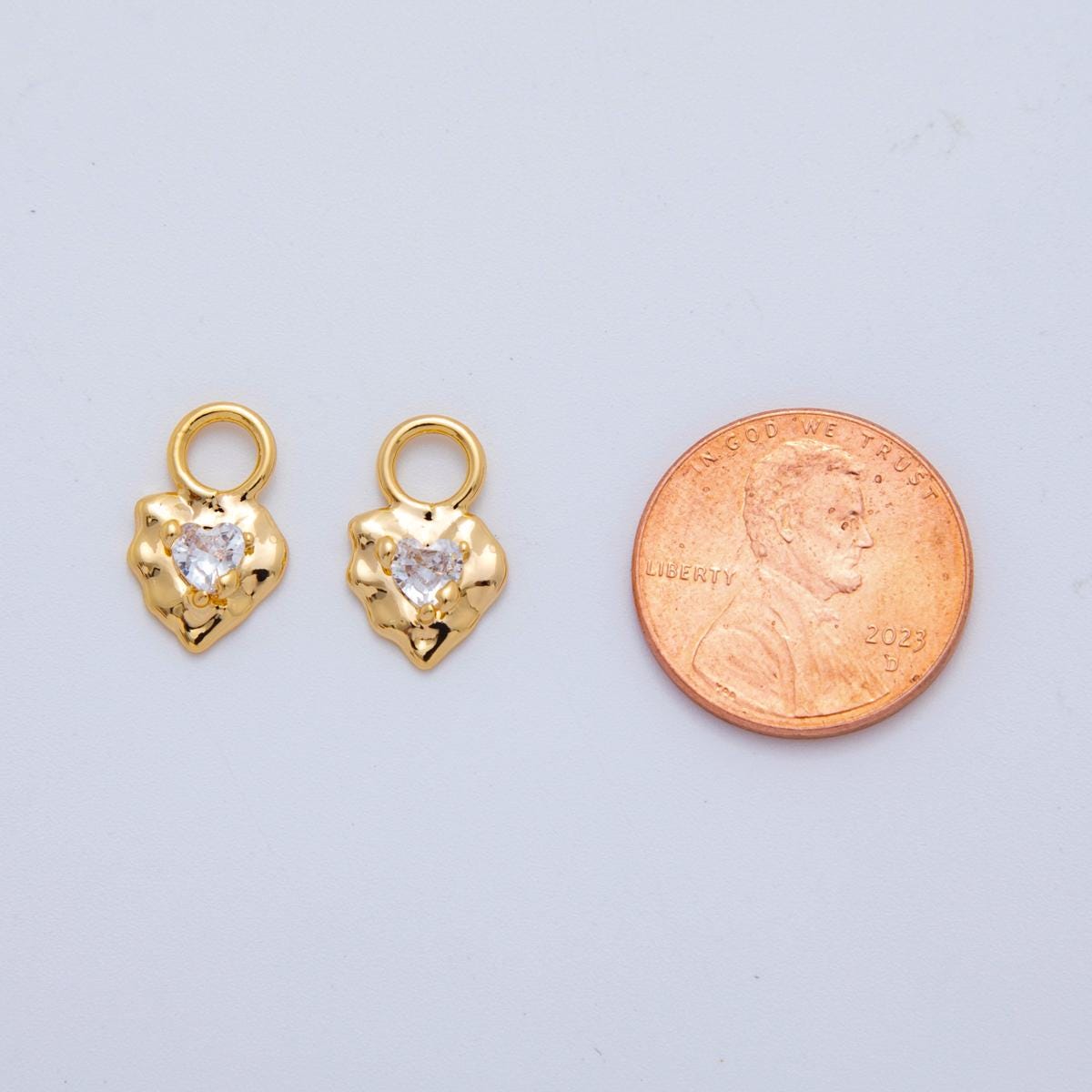 18K Gold Filled Clear CZ Heart Molten Add-On Drop Earring Charm | AF771