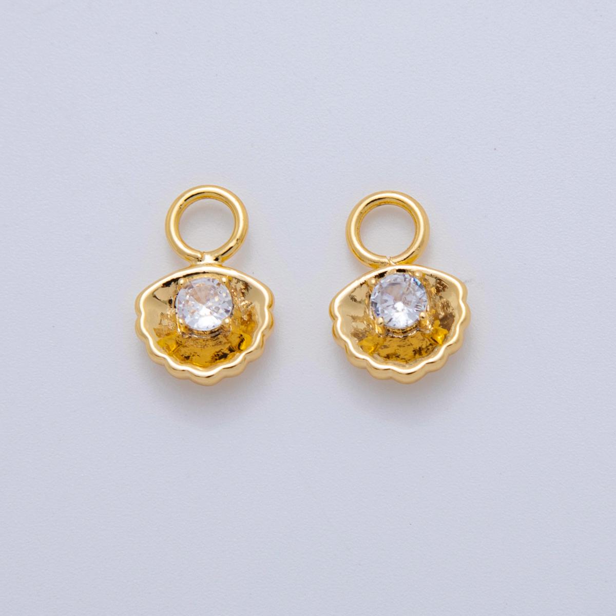 18K Gold Filled CZ Scallop Clam Sea Shell Add-On Drop Earring Charm | AF772