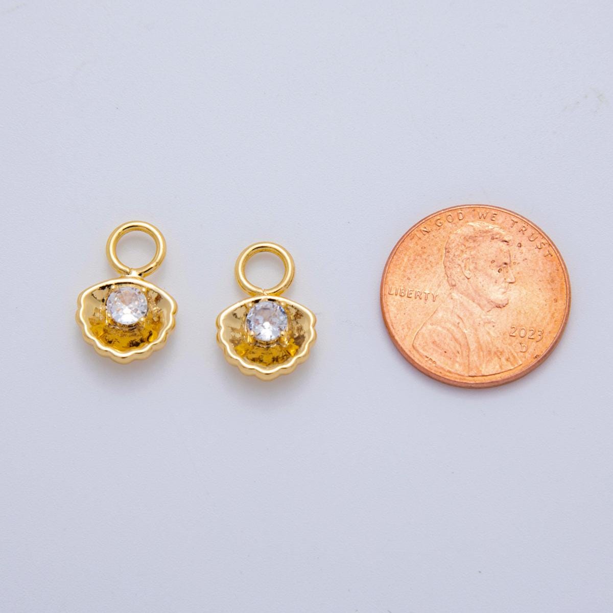 18K Gold Filled CZ Scallop Clam Sea Shell Add-On Drop Earring Charm | AF772