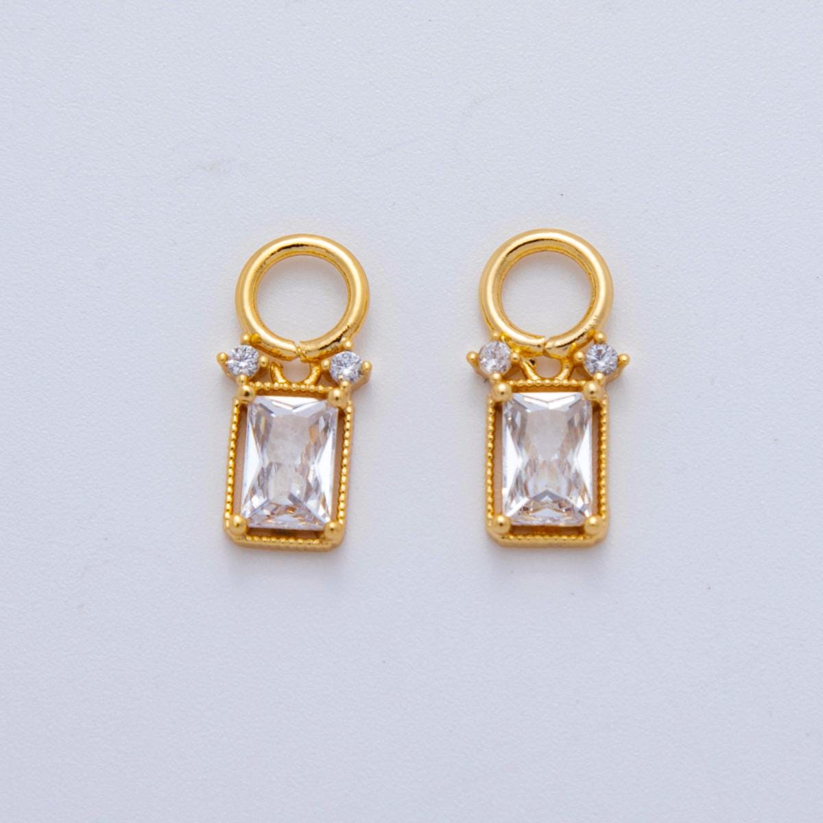18K Gold Filled Clear CZ Baguette Bezel Add-On Drop Earring Charm | AF773