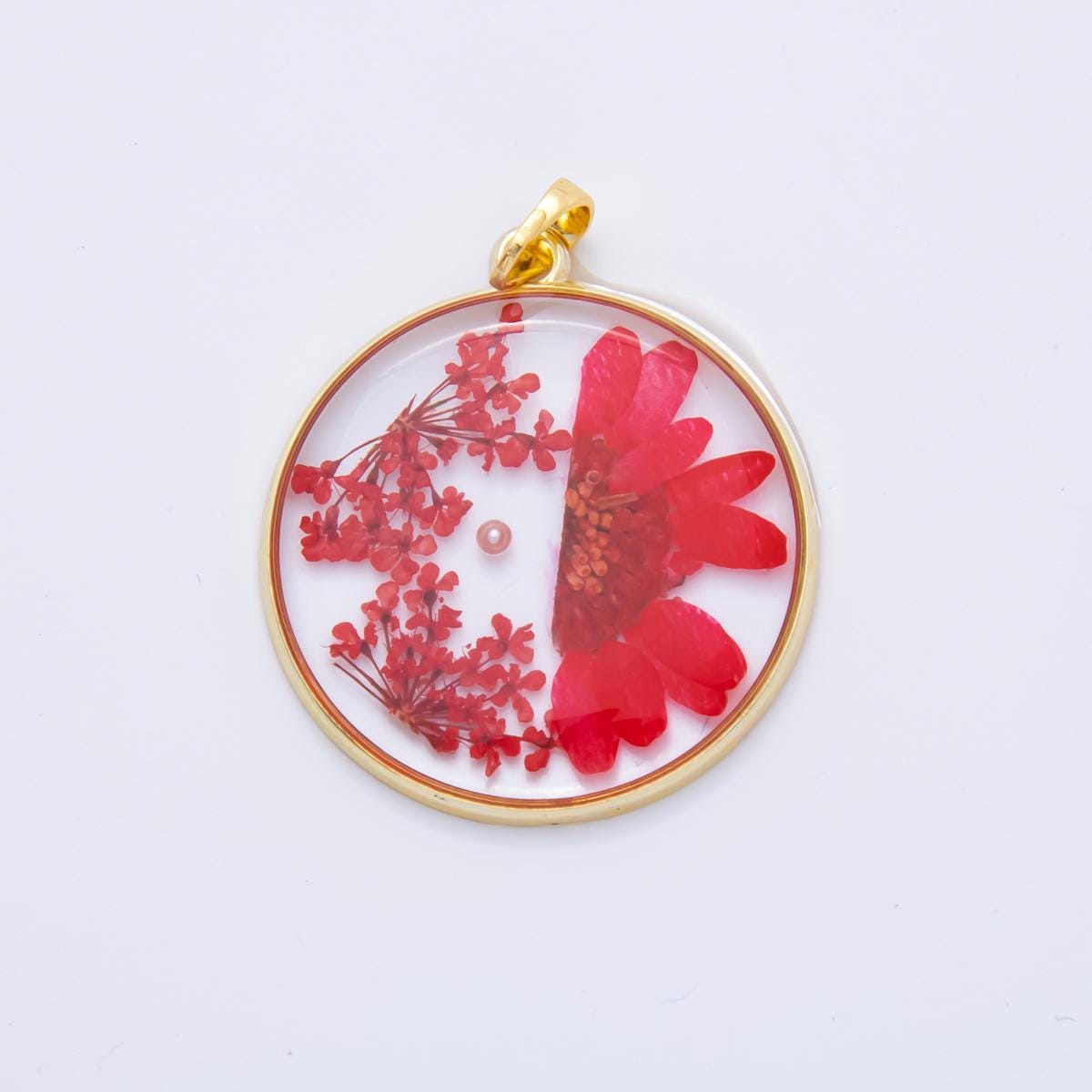 18K Gold Filled 39.5mm Resin Dried Flower Pendant | AH787 - AH792