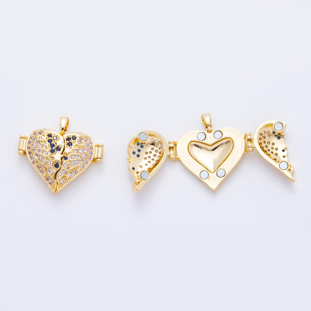 Dainty Heart Locket Pendant with Cubic Zirconia Stone – Vintage Style Keepsake Jewelry, Pill box Charm for Necklace AH-807
