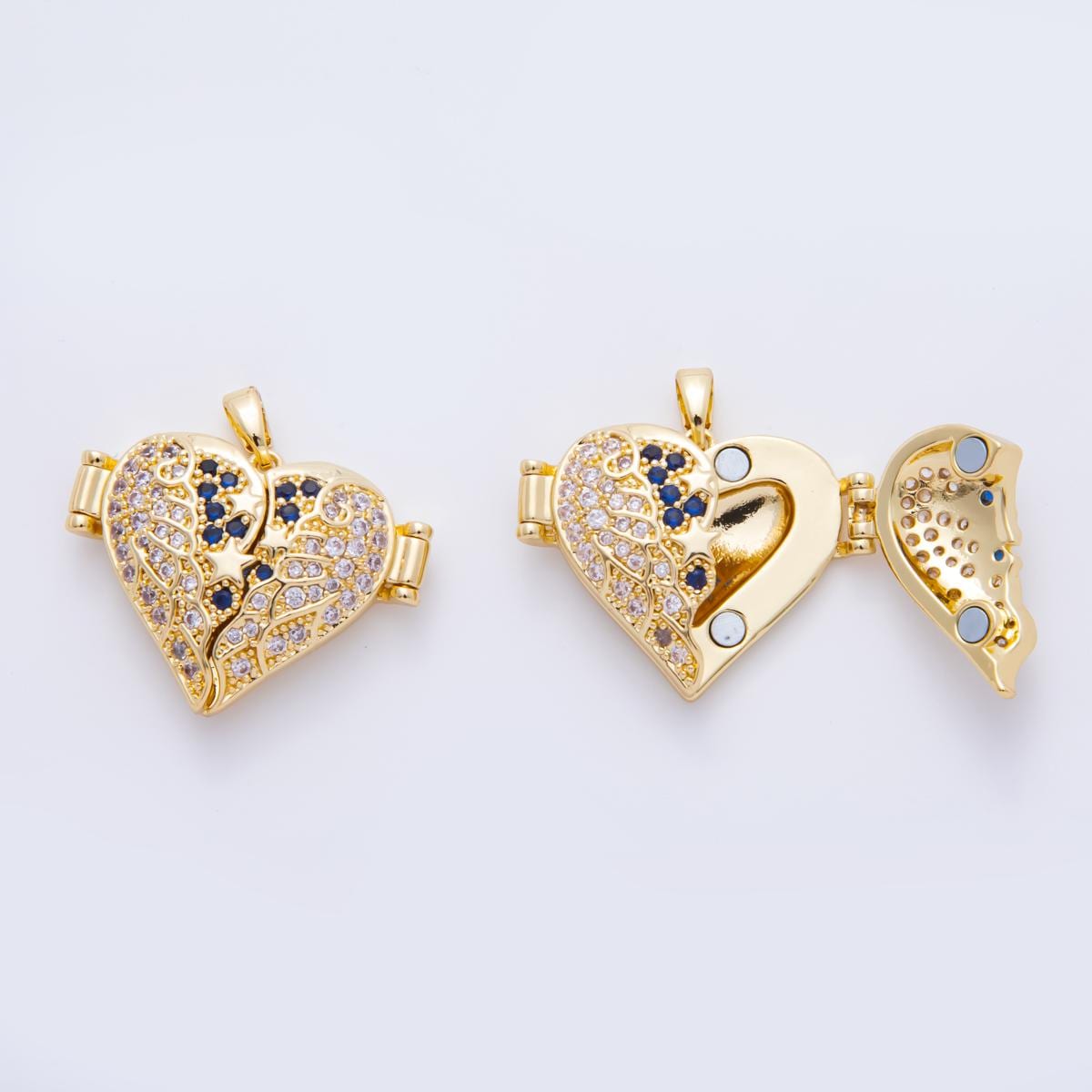 Dainty Heart Locket Pendant with Cubic Zirconia Stone – Vintage Style Keepsake Jewelry, Pill box Charm for Necklace AH-807