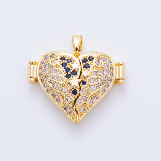 Dainty Heart Locket Pendant with Cubic Zirconia Stone – Vintage Style Keepsake Jewelry, Pill box Charm for Necklace AH-807